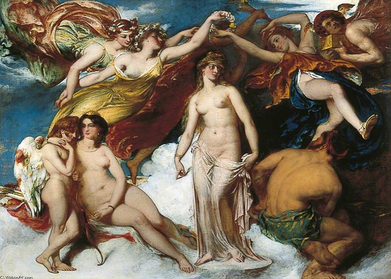 "Пандора, увенчанная временами года", Уильям Этти, 1824 г. Выражение Ящик Пандоры, открыть ящик Пандоры, Пандора на картинах художников, Пандора мифы