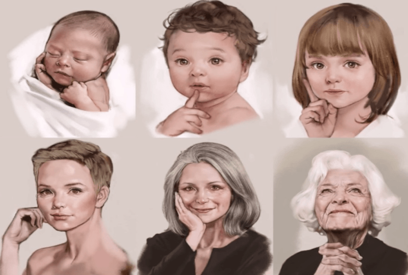 Круг жизни: женщина от младенчества до старости. Видео